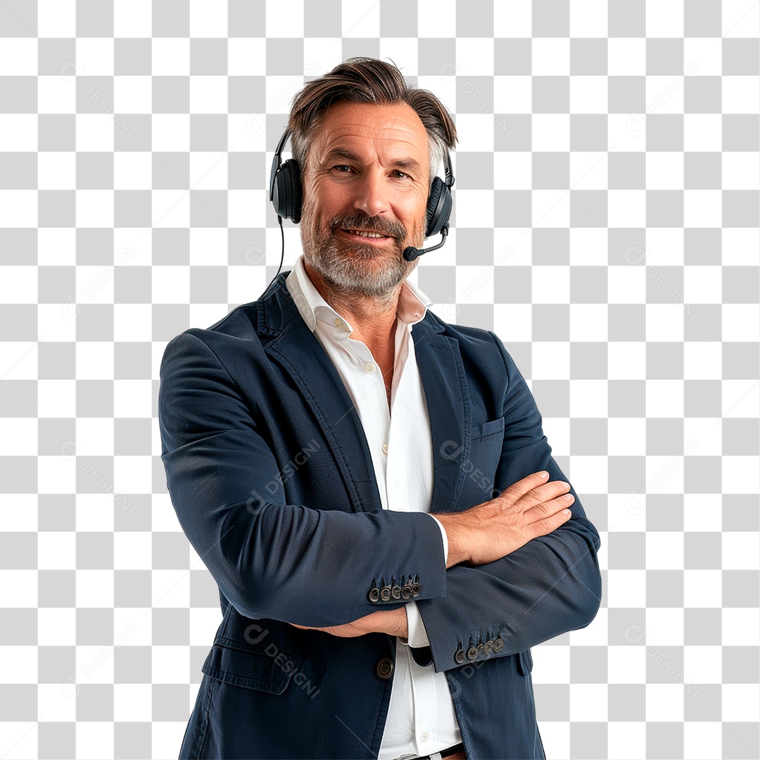 Homem de Terno com Fone PNG Transparente