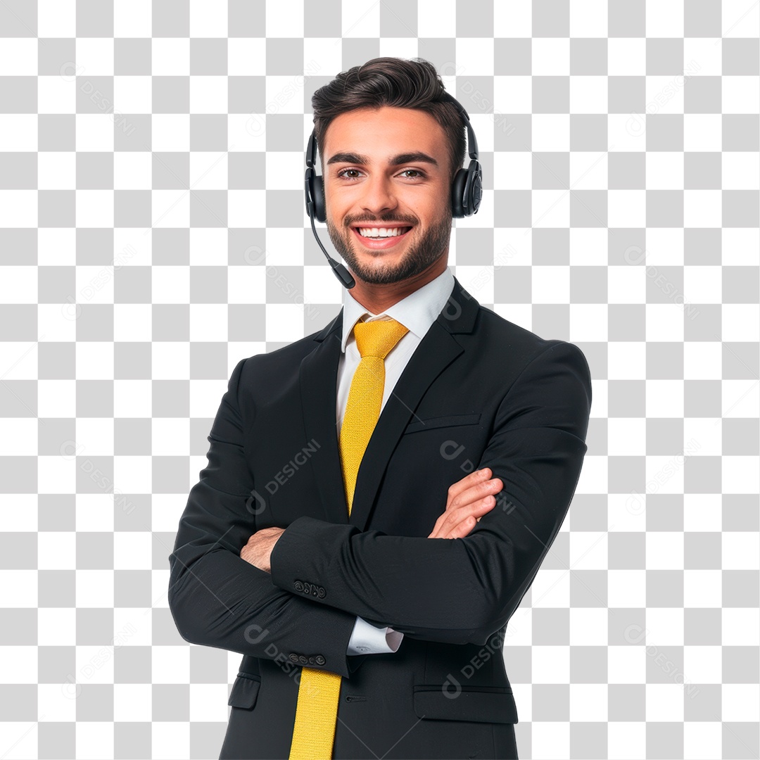Homem de Terno com Fone PNG Transparente