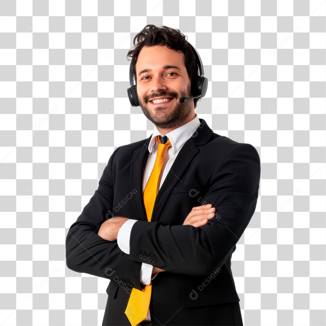 Homem de Terno com Fone PNG Transparente