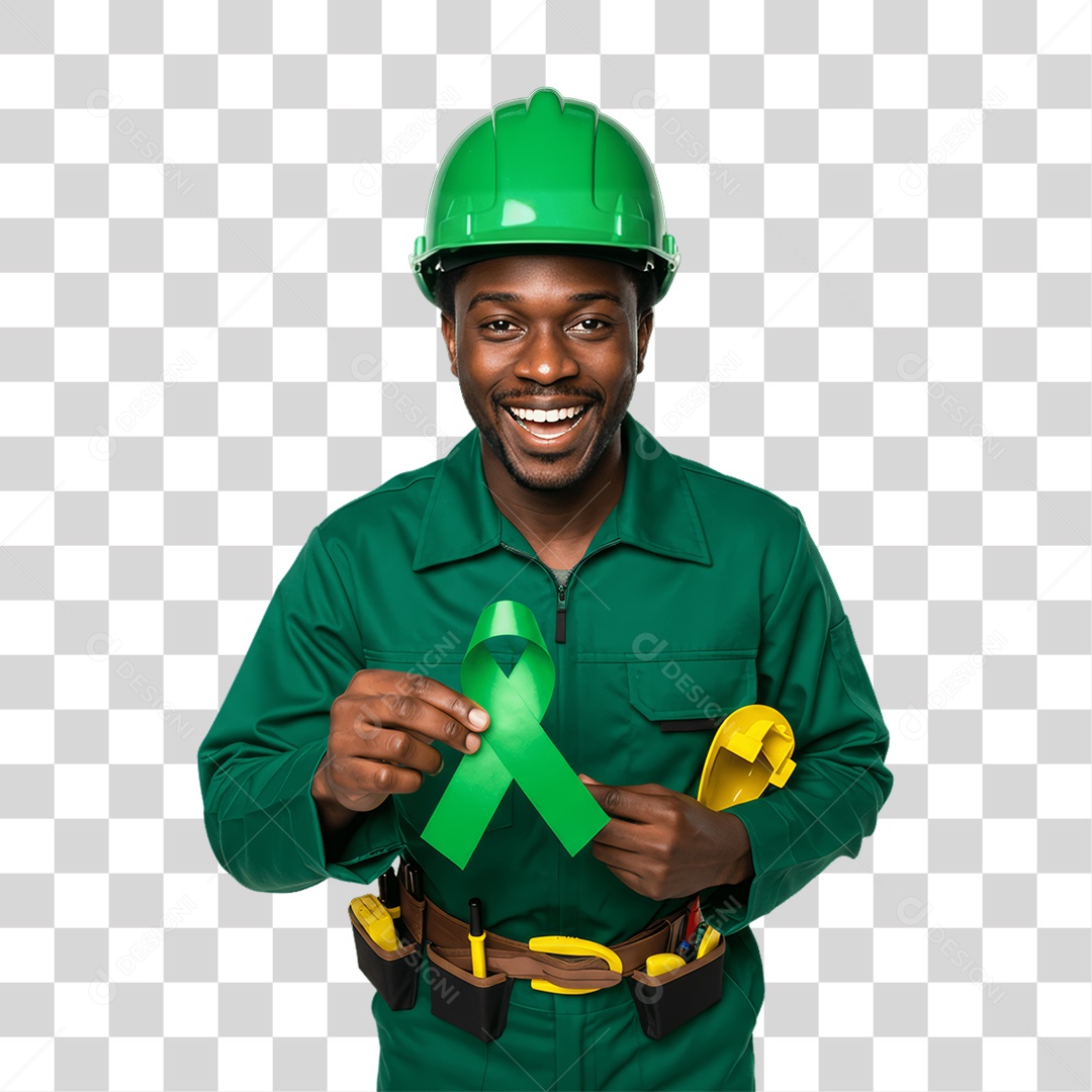 Homem com Epis para Prevenção de Acidente no Trabalho Abril Verde PNG Transparente