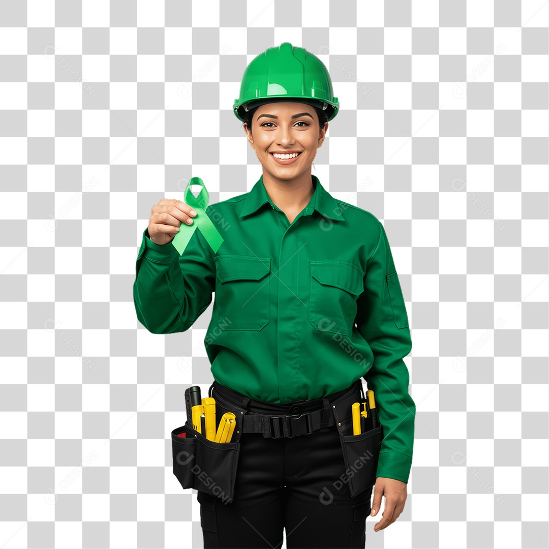 Mulher com Epis para Prevenção de Acidente no Trabalho Abril Verde PNG Transparente
