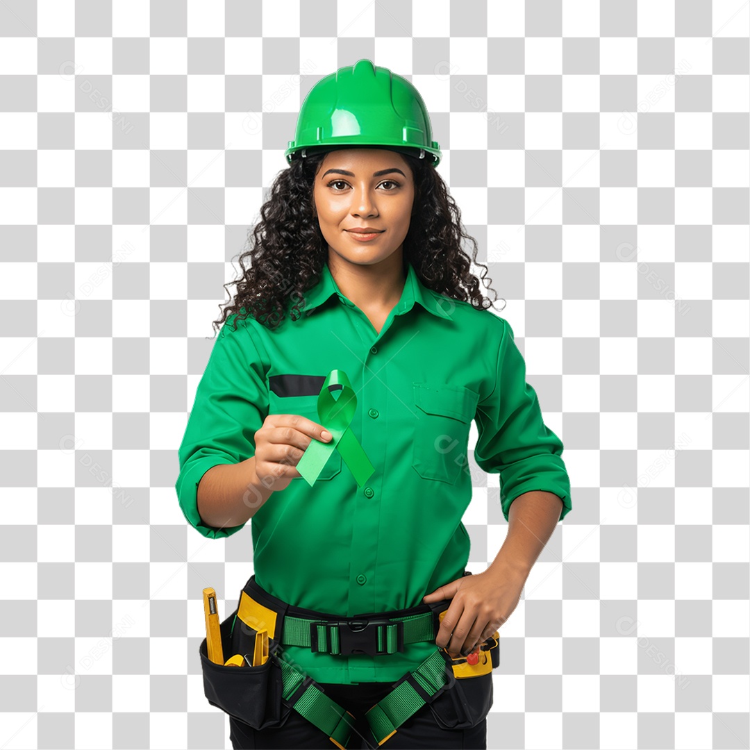 Mulher com Epis para Prevenção de Acidente no Trabalho Abril Verde PNG Transparente
