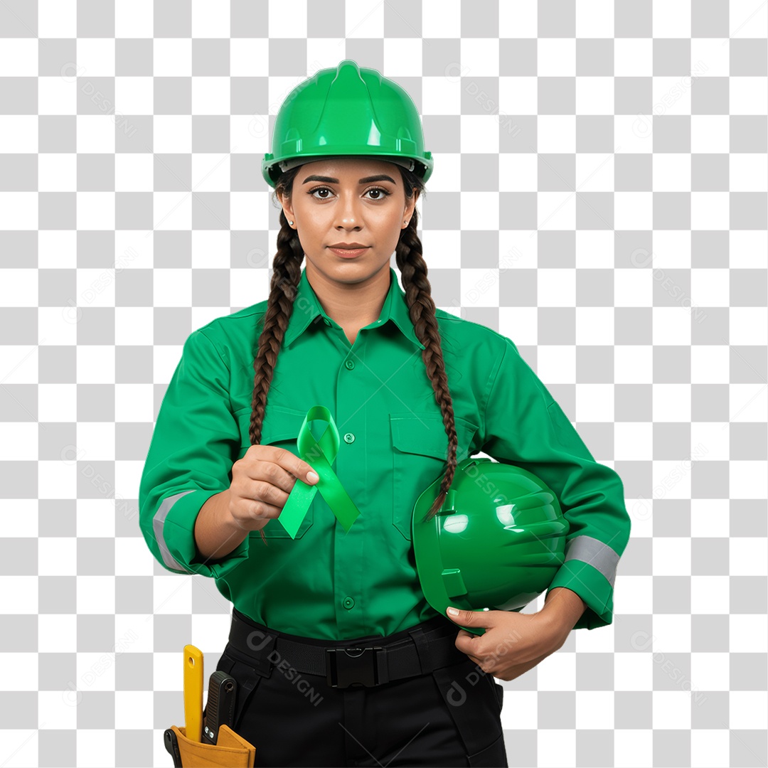 Mulher com Epis para Prevenção de Acidente no Trabalho Abril Verde PNG Transparente