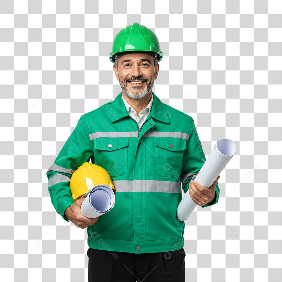 Homem com Epis para Prevenção de Acidente no Trabalho Abril Verde PNG Transparente