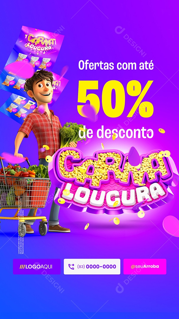 Story Supermercado Carna Loucura Ofertas com Até 50% de Desconto Social Media PSD Editável