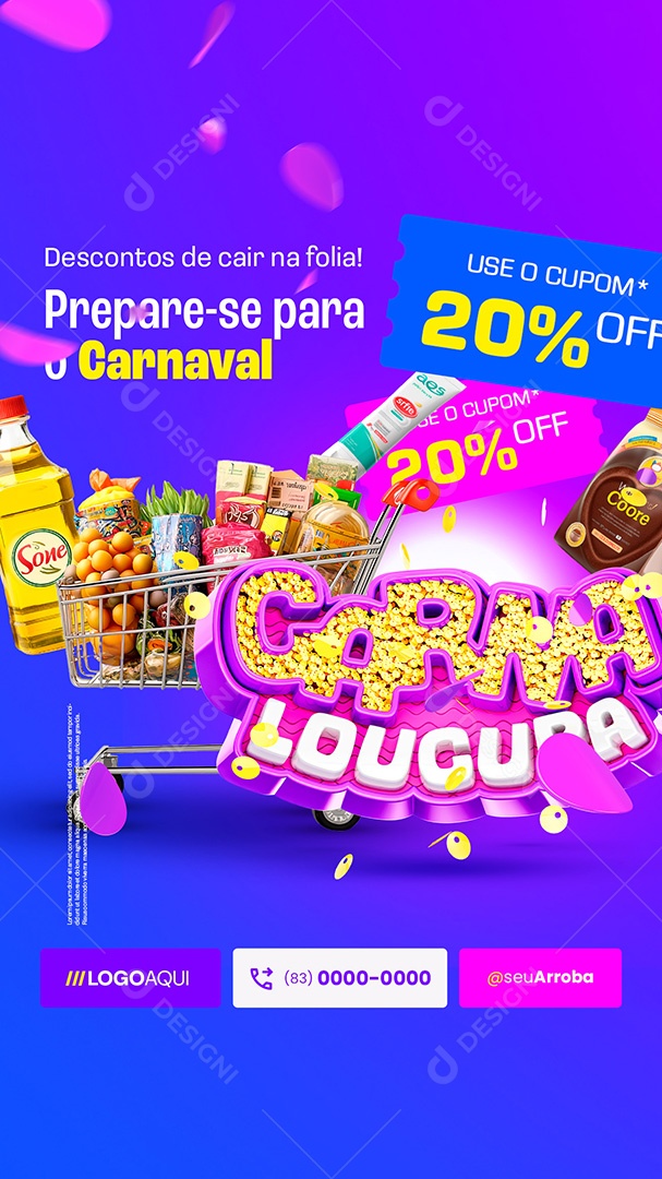 Story Supermercado Carna Loucura Descontos de Cair na Folia Social Media PSD Editável