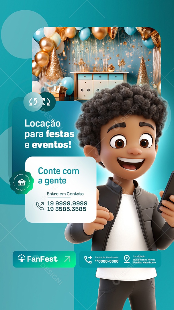 Story Locação para Festas e Eventos Conte Com a Gente Suporte Social Media PSD Editável