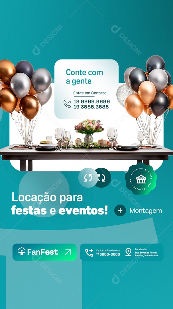 Story Locação para Festas e Eventos Conte Com a Gente Social Media PSD Editável