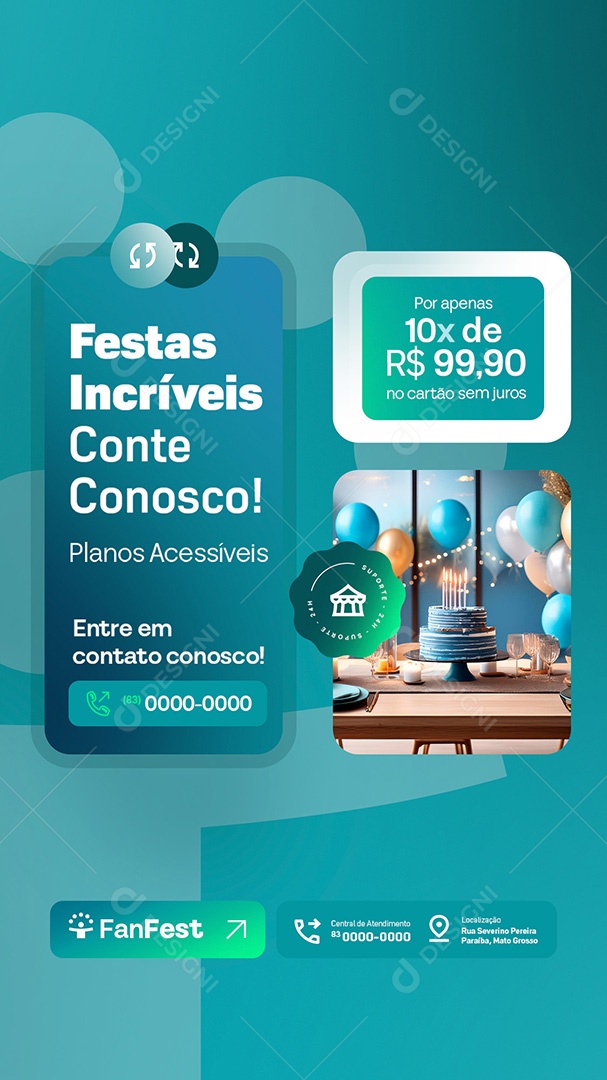Story Locação para Festas e Eventos Planos Acessíveis Social Media PSD Editável