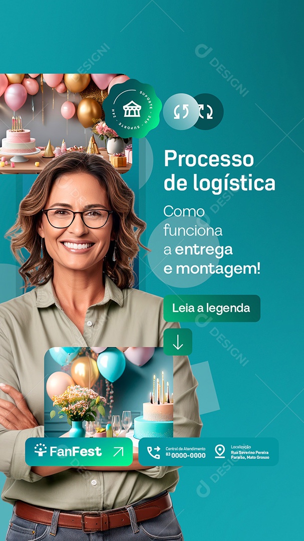 Story Locação para Festas e Eventos Processo de Logística Social Media PSD Editável