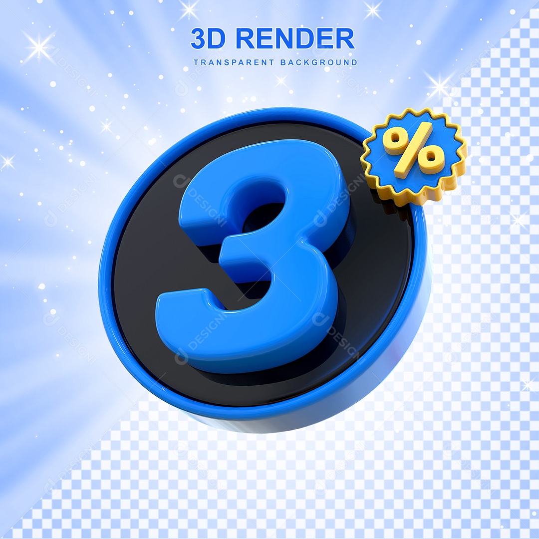 Número 3D 3% Elemento Para Composição PSD