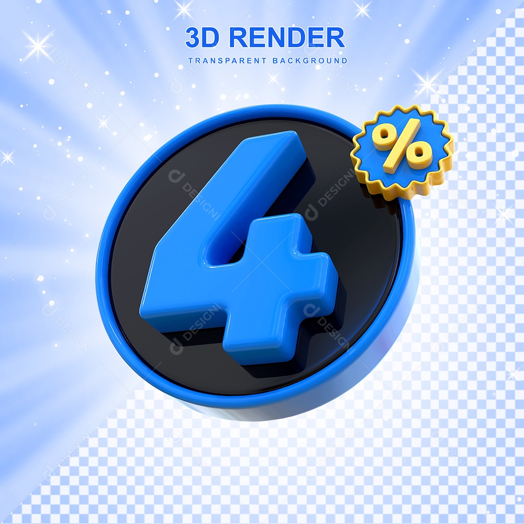 Número 3D 4% Elemento Para Composição PSD