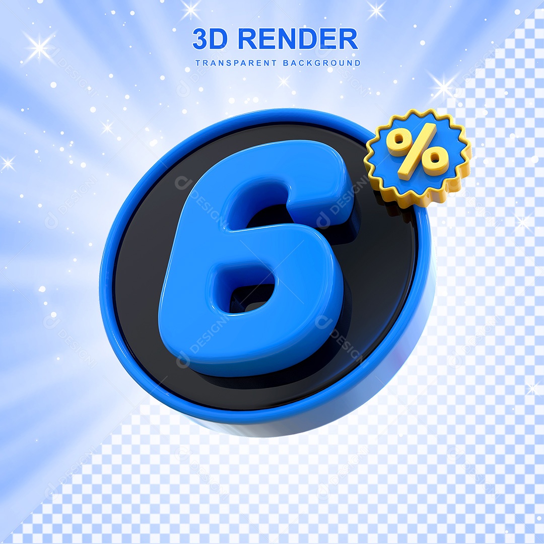 Número 3D 6% Elemento Para Composição PSD