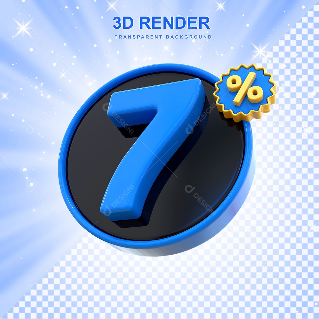 Número 3D 7% Elemento Para Composição PSD