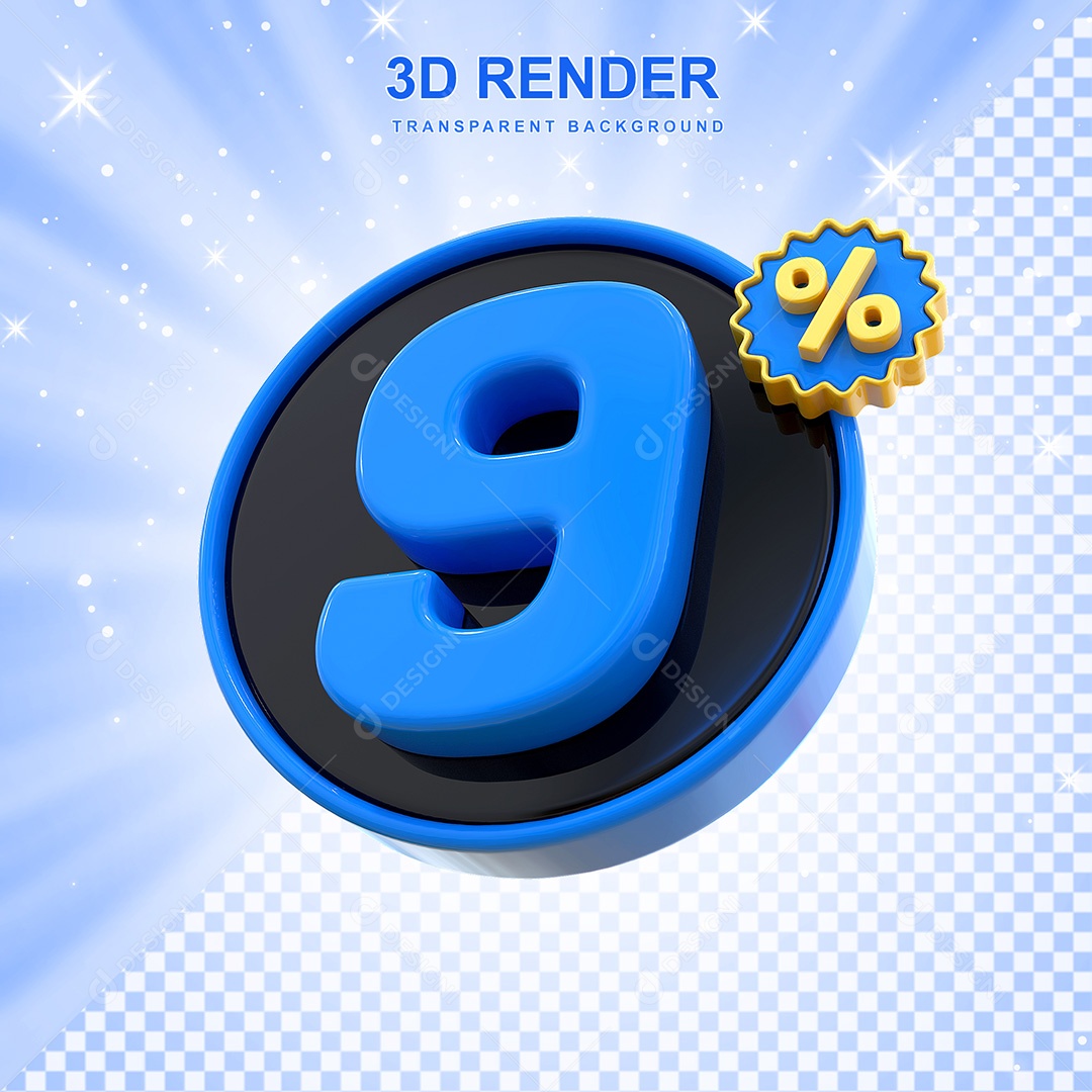 Número 3D 9% Elemento Para Composição PSD