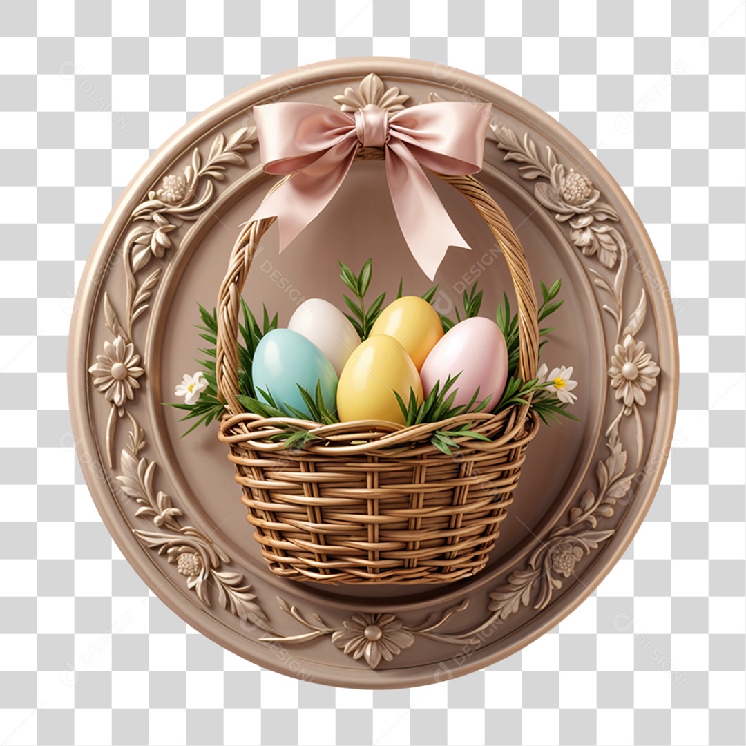 Cesta com Ovos de Páscoa PNG Transparente