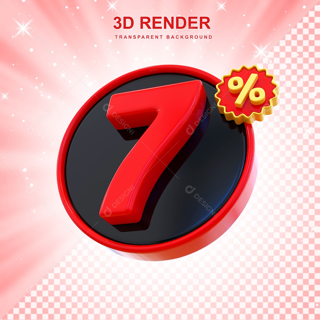 Número 3D 7% Elemento Para Composição PSD