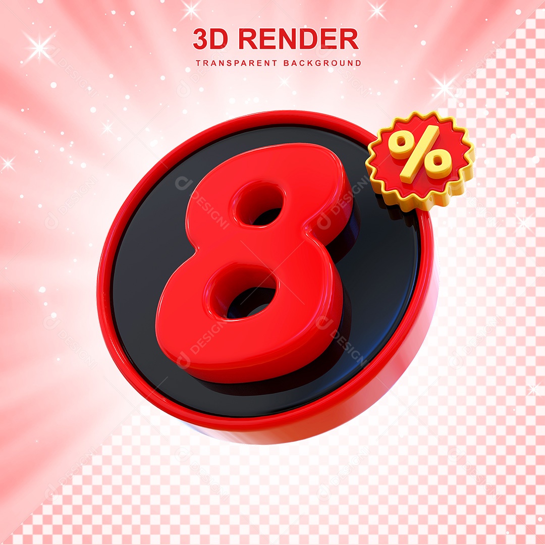 Número 3D 8% Elemento Para Composição PSD