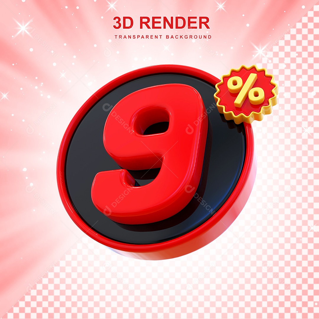 Número 3D 9% Elemento Para Composição PSD