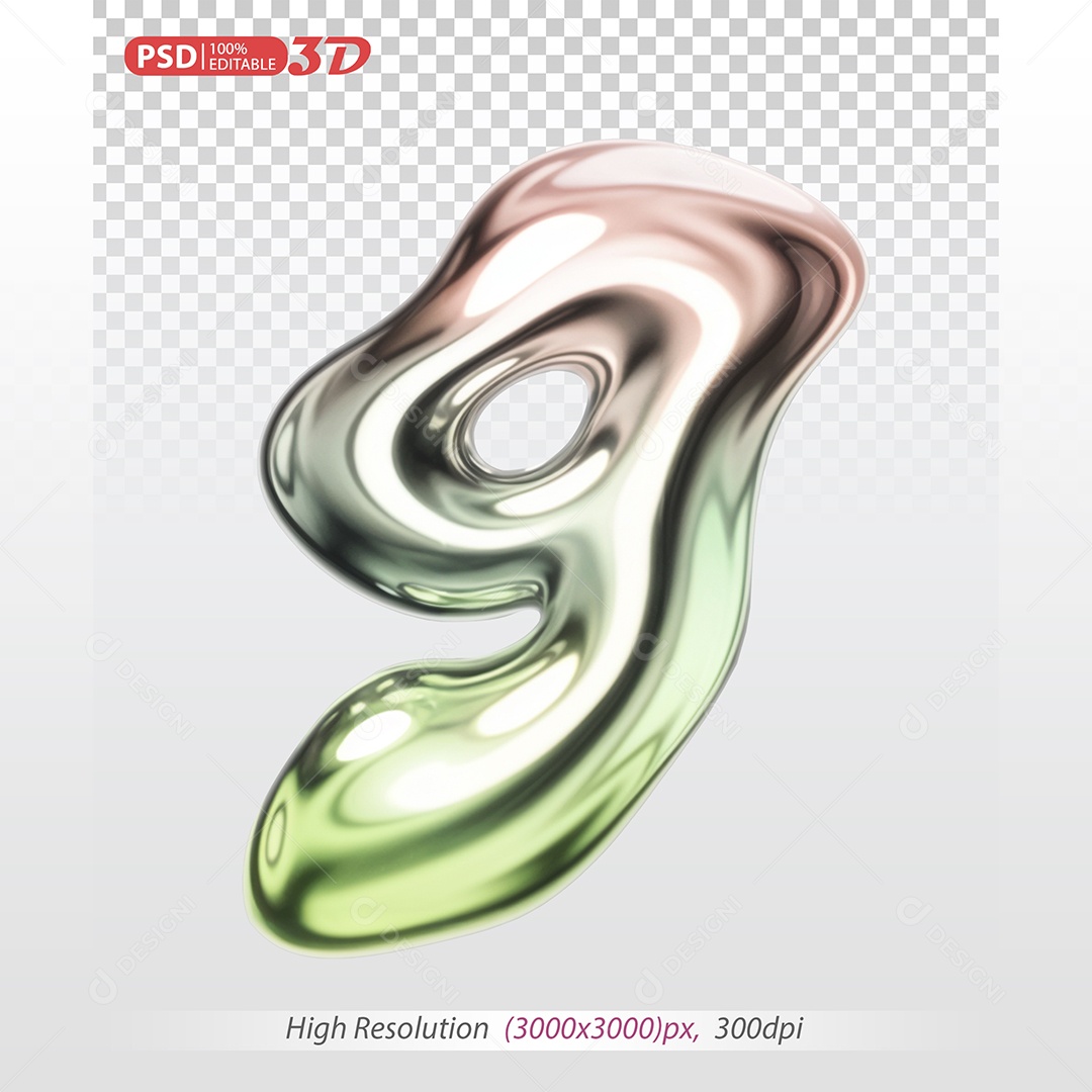 Elemento 3D Balão Colorido de Número 9 para Composição PSD