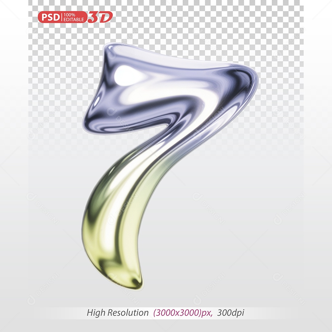 Elemento 3D Balão Colorido de Número 7 para Composição PSD