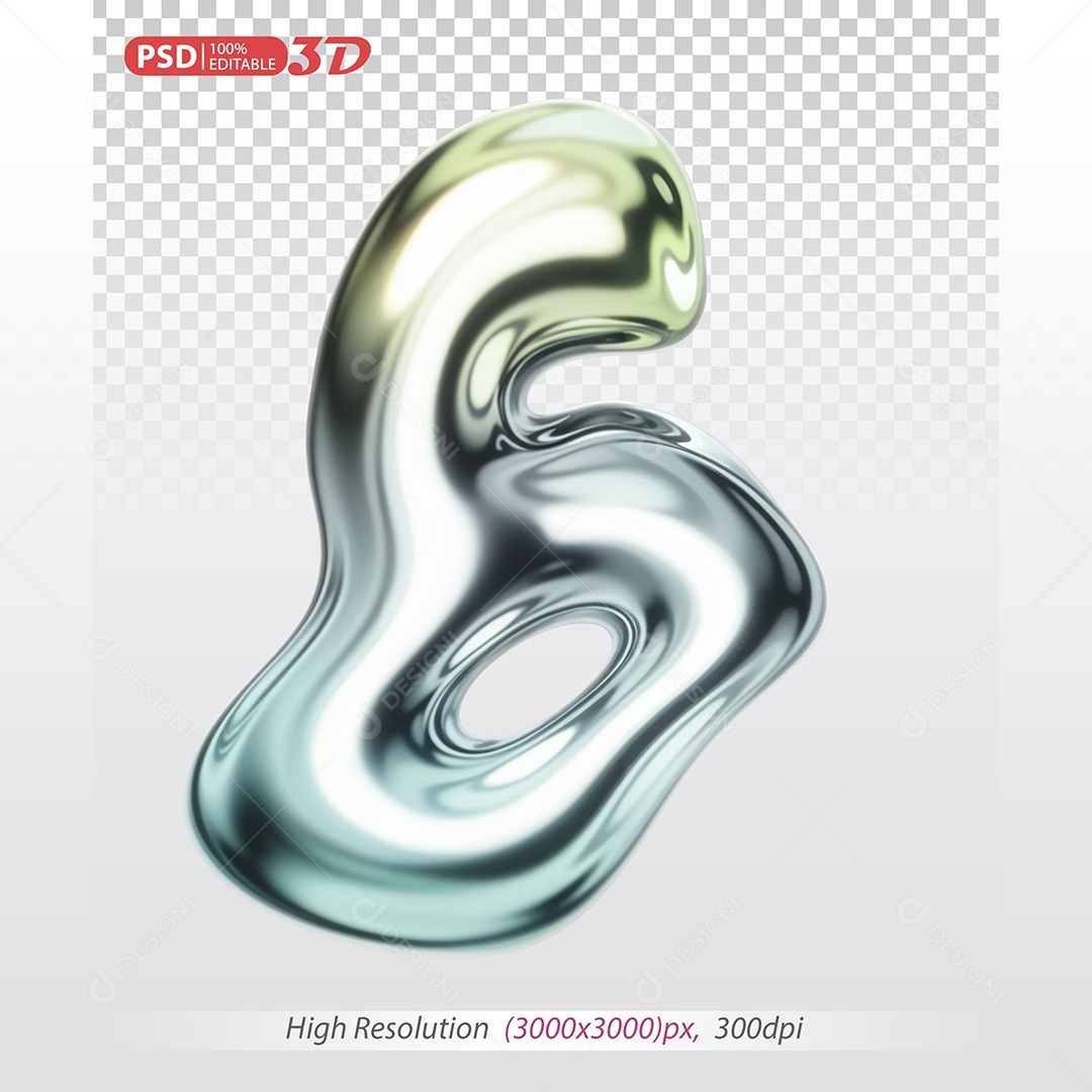 Elemento 3D Balão Colorido de Número 6 para Composição PSD