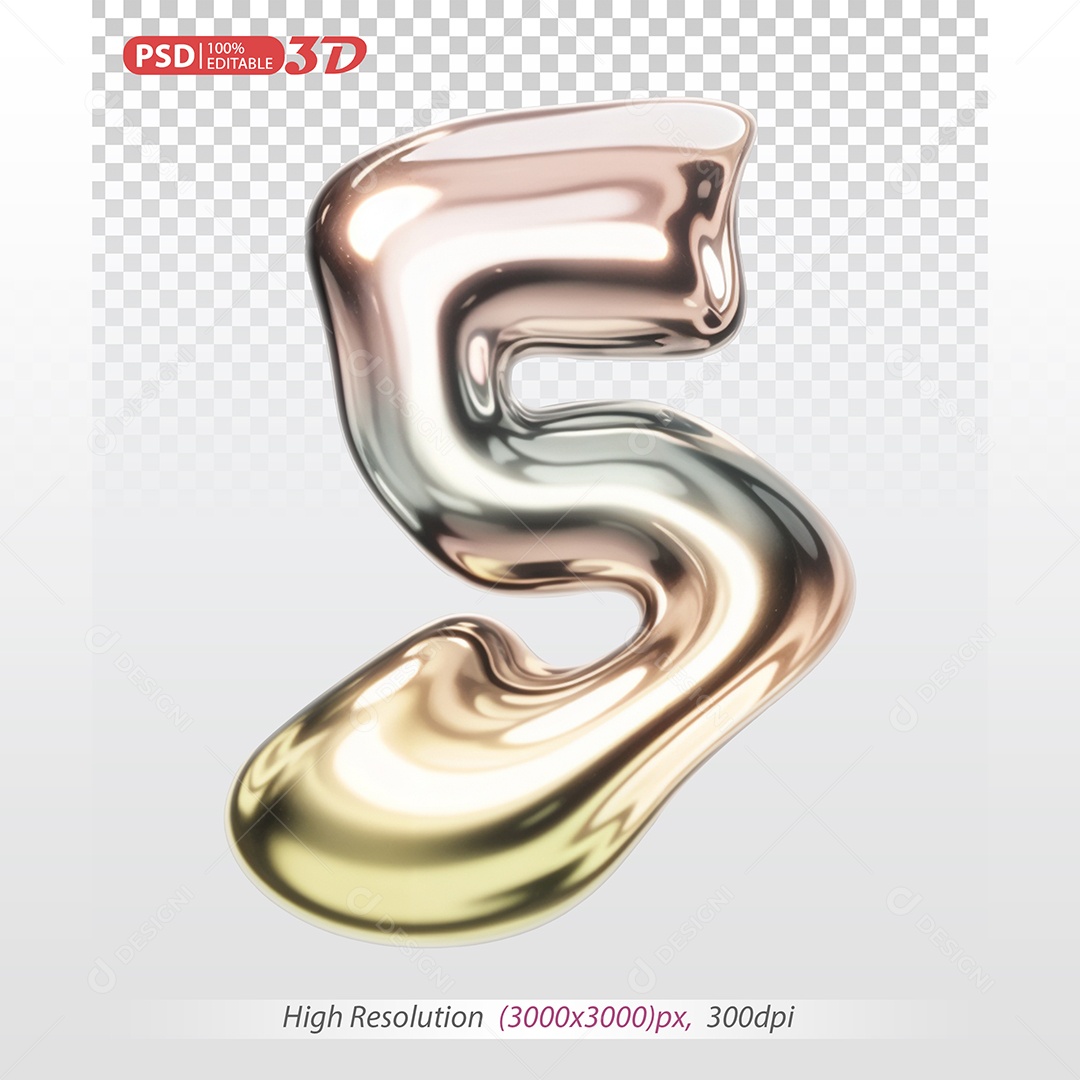 Elemento 3D Balão Colorido de Número 5 para Composição PSD