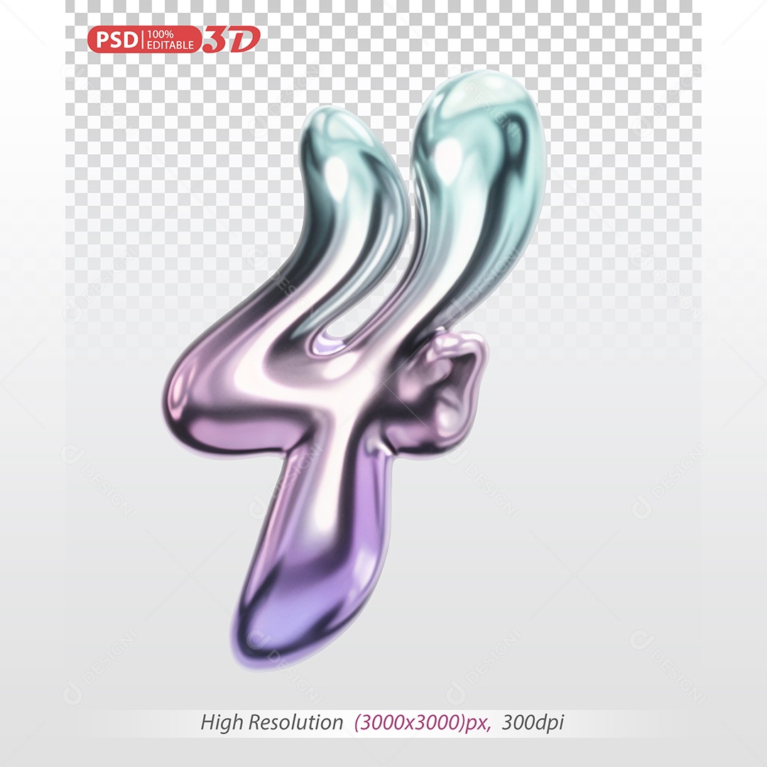 Elemento 3D Balão Colorido de Número 4 para Composição PSD