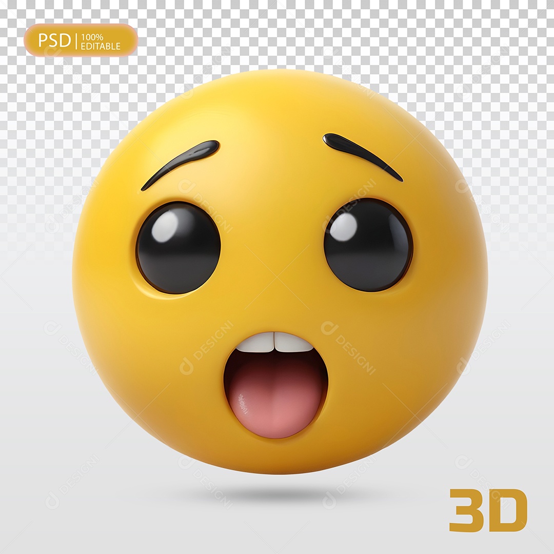 Emoji Surpresa Elemento 3D para Composição PSD
