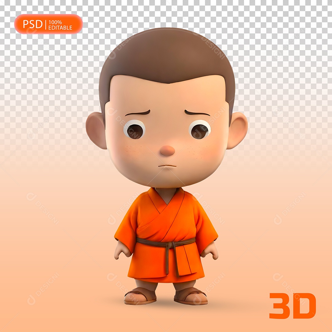 Personagem 3D Monge para Composição PSD