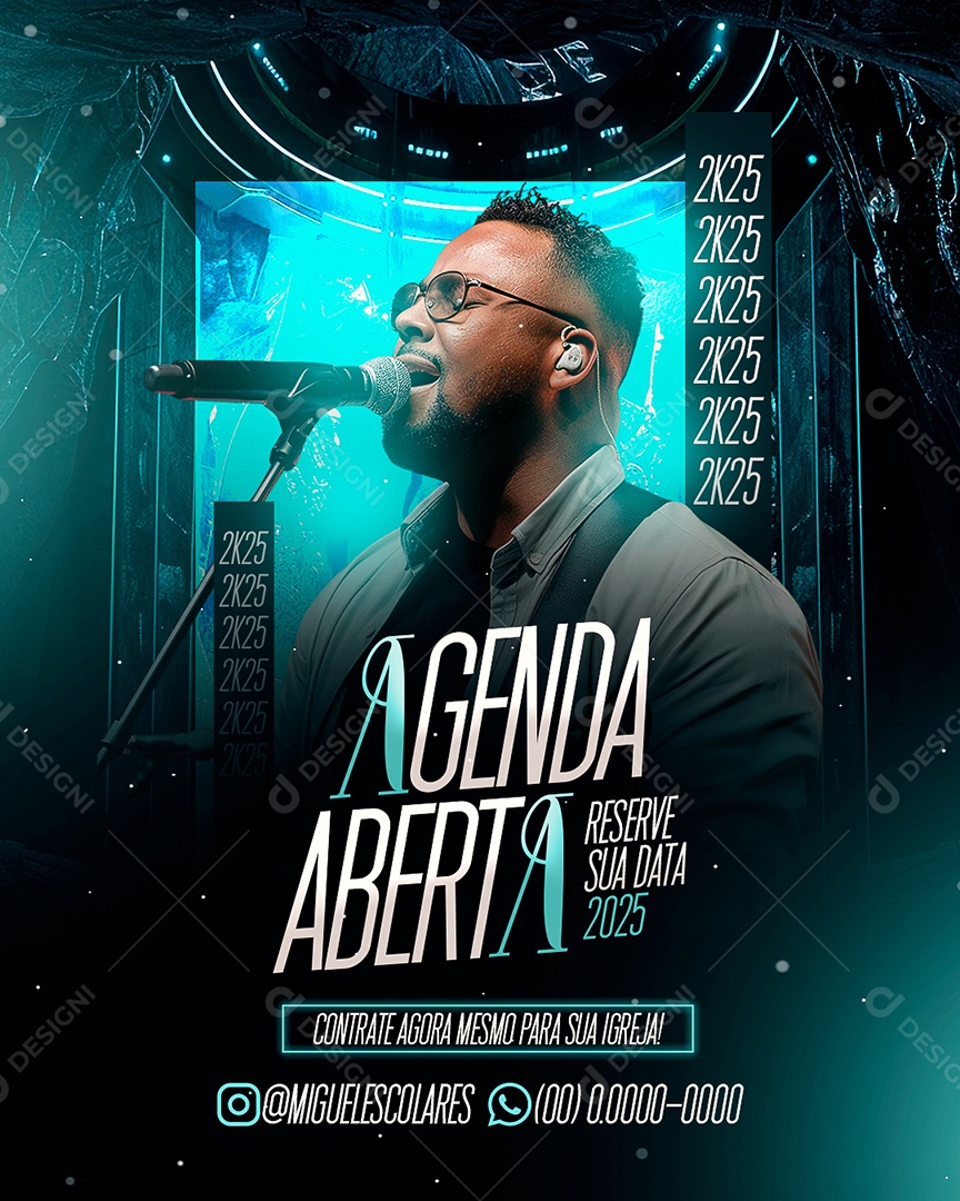 Flyer Gospel Agenda Aberta  Reserve sua Data Social Media PSD Editável