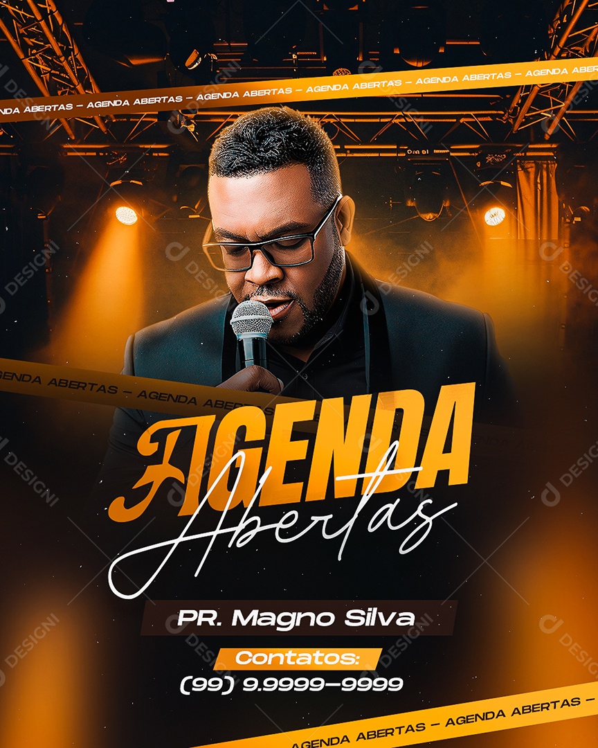 Flyer Gospel Agenda Abertas Pr Magno Silva Social Media PSD Editável