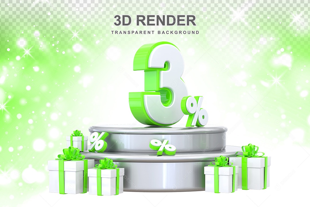 Número 3D 3% Elemento Para Composição PSD