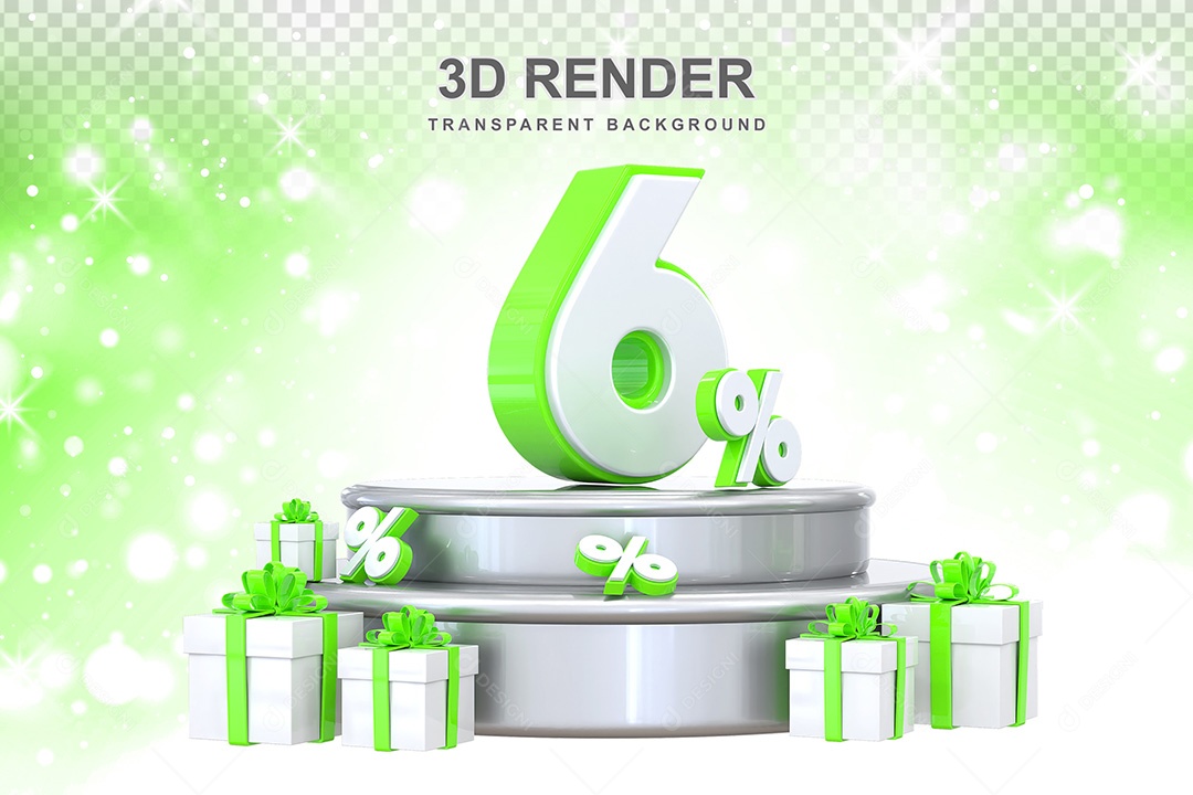 Número 3D 6% Elemento Para Composição PSD