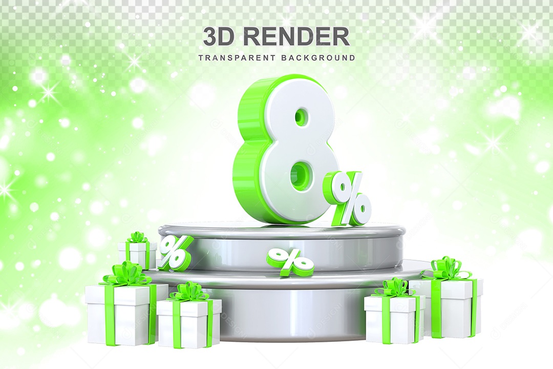 Número 3D 8% Elemento Para Composição PSD