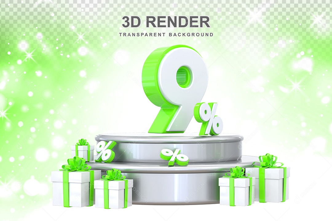 Número 3D 9% Elemento Para Composição PSD