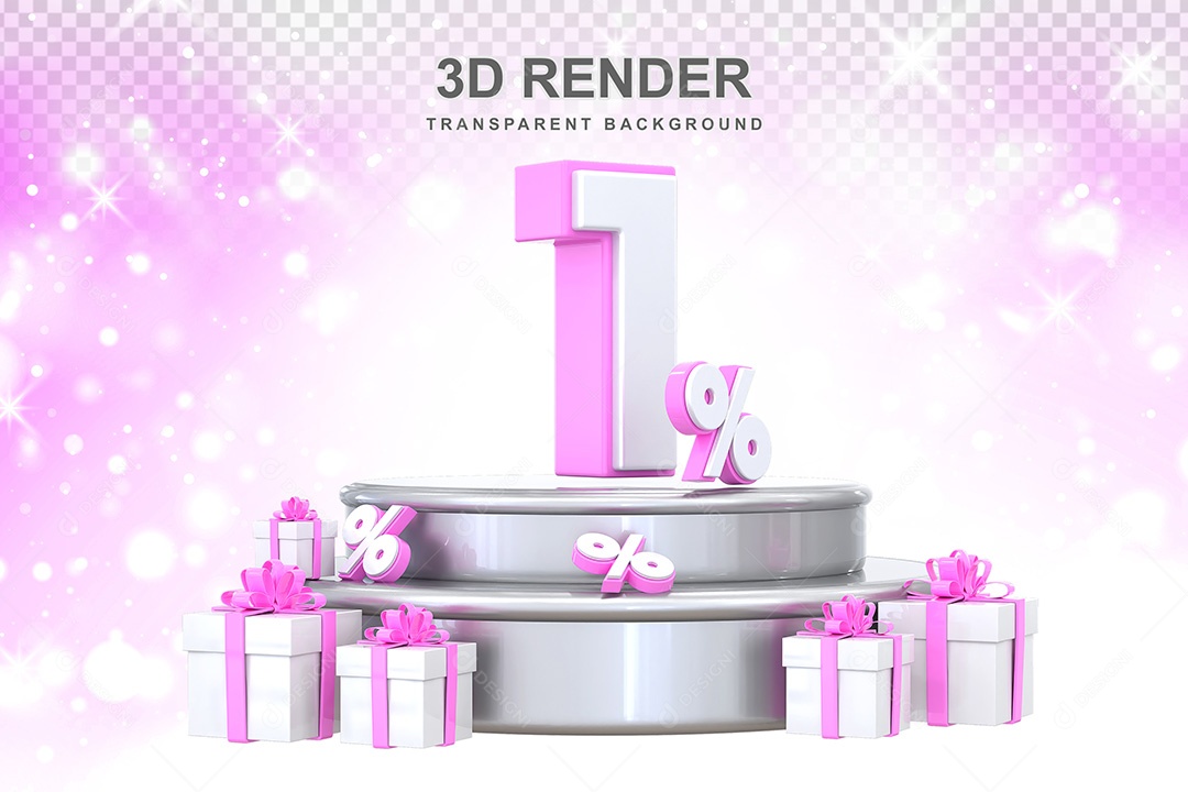 Número 3D 1% Elemento Para Composição PSD