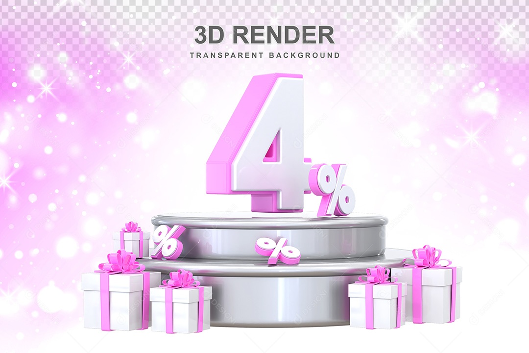 Número 3D 4% Elemento Para Composição PSD