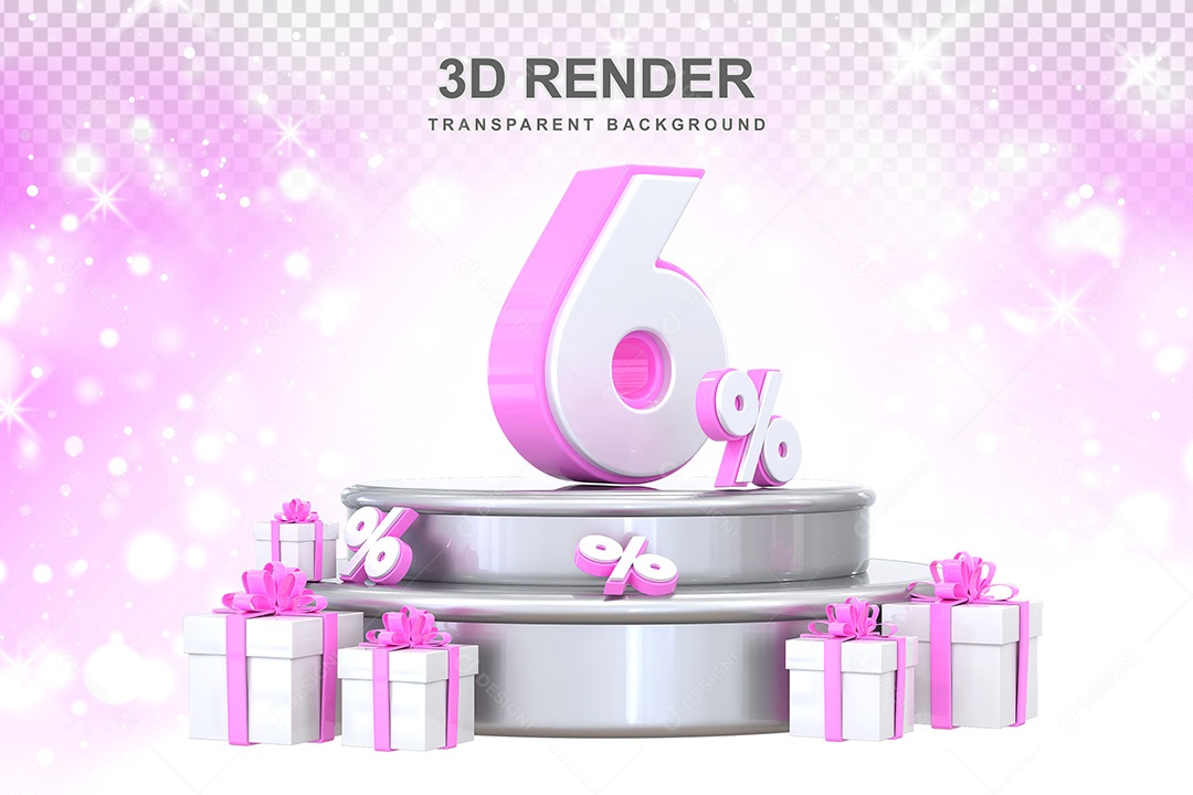 Número 3D 6% Elemento Para Composição PSD