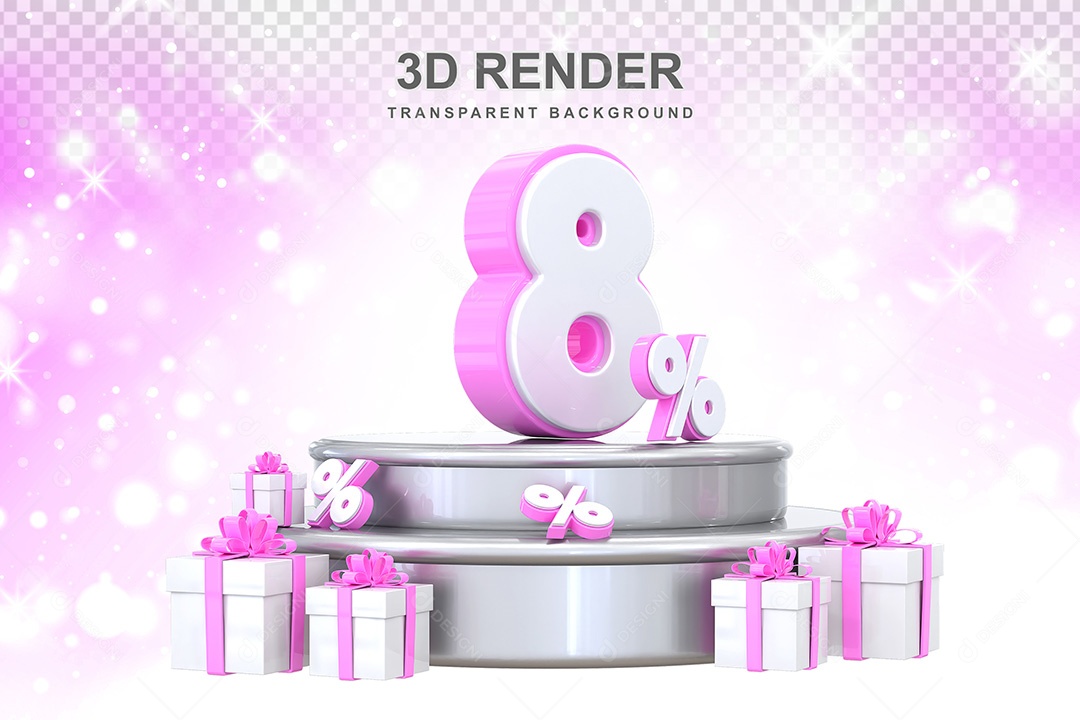 Número 3D 8% Elemento Para Composição PSD