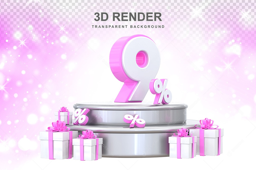 Número 3D 9% Elemento Para Composição PSD