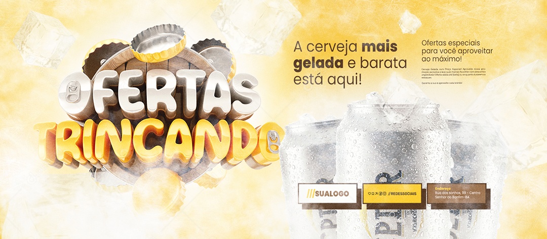 Banner Ofertas Trincando Cervejaria A Cerveja Mais Gelada e Barata Social Media PSD Editável