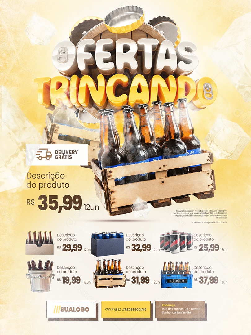 Ofertas Trincando Cervejaria Encarte Delivery Grátis Social Media PSD Editável