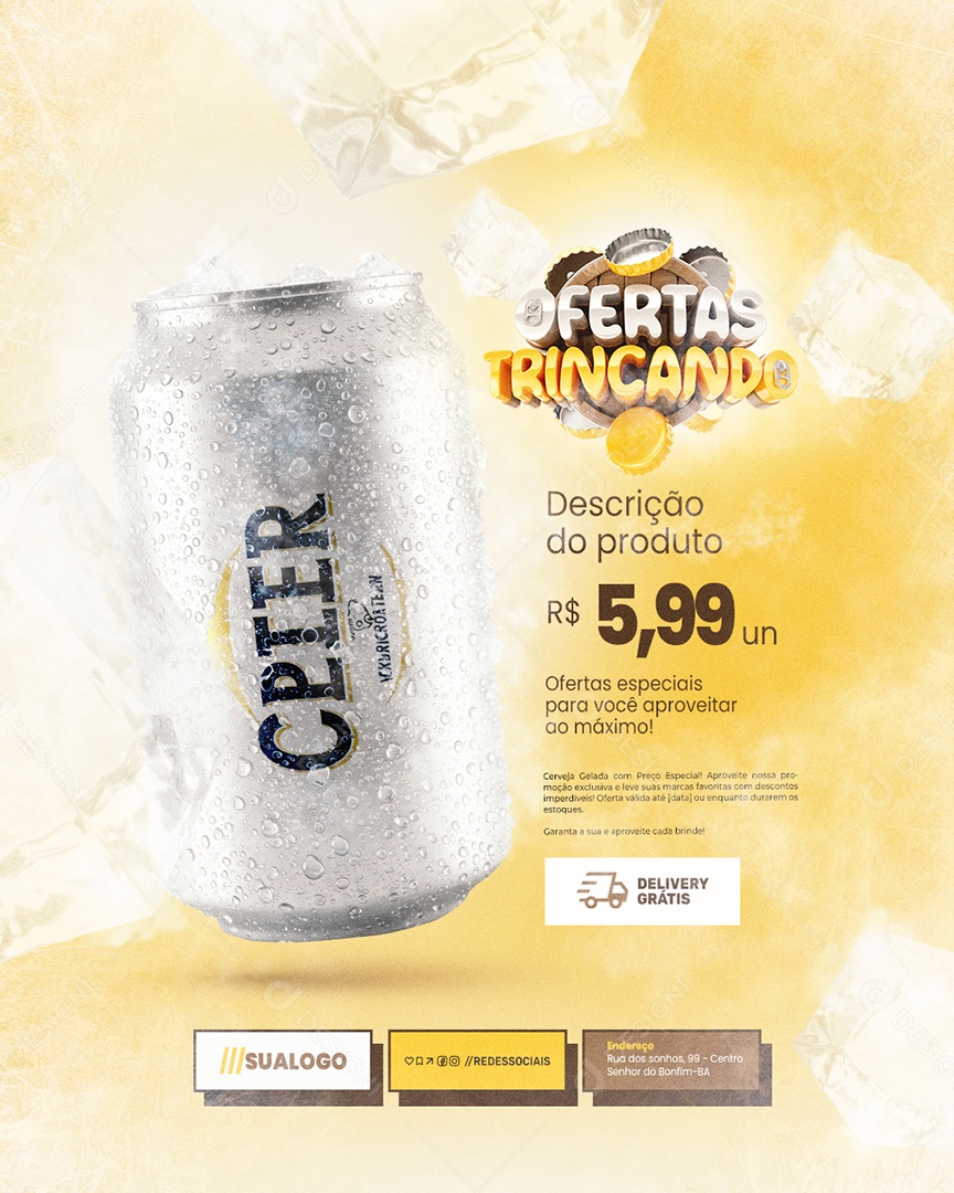 Ofertas Trincando Cervejaria Delivery Grátis Ofertas Especiais Social Media PSD Editável
