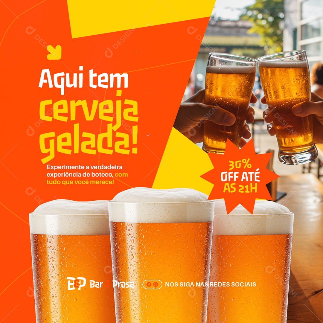 Boteco Aqui Tem Cerveja Gelada Social Media PSD Editável