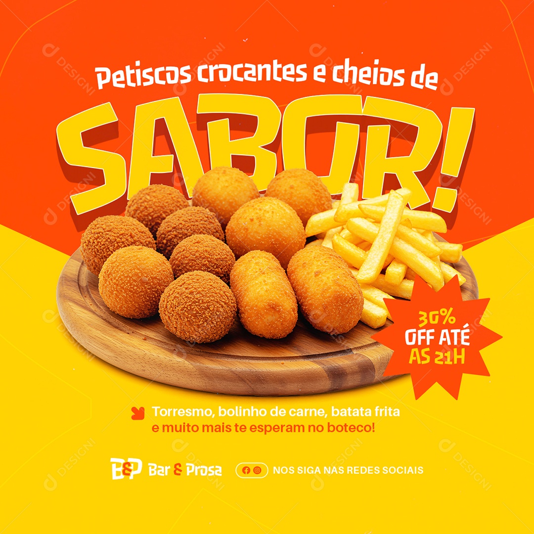 Boteco Petiscos Crocantes e Cheios de Sabor Social Media PSD Editável