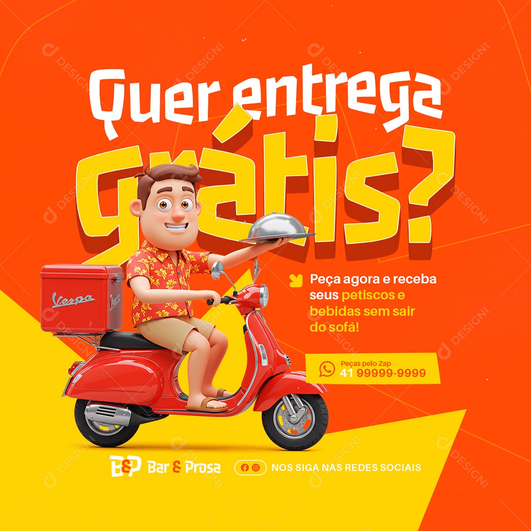 Boteco Quer Entrega Grátis Social Media PSD Editável