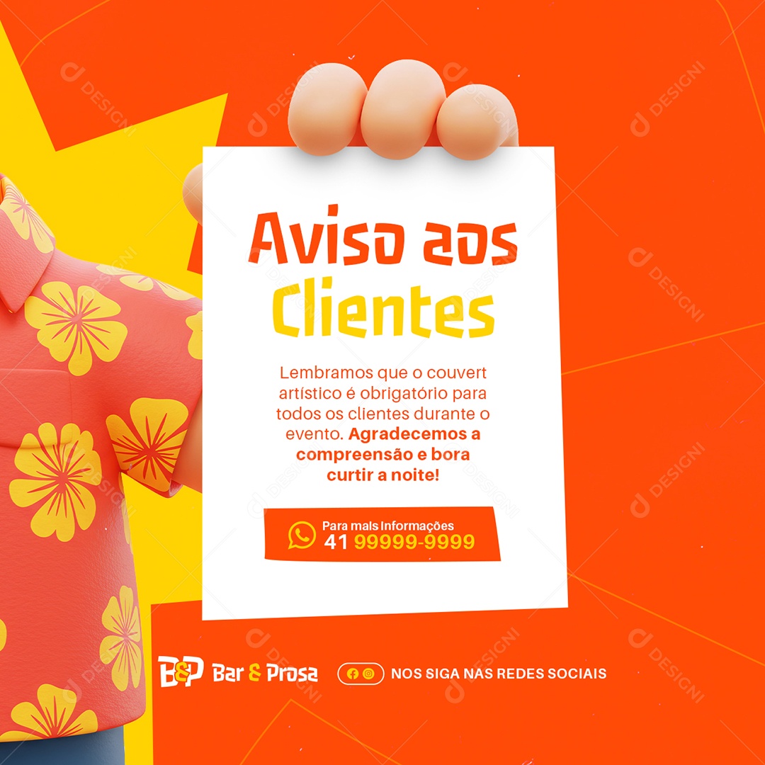 Boteco Aviso Aos Clientes Social Media PSD Editável