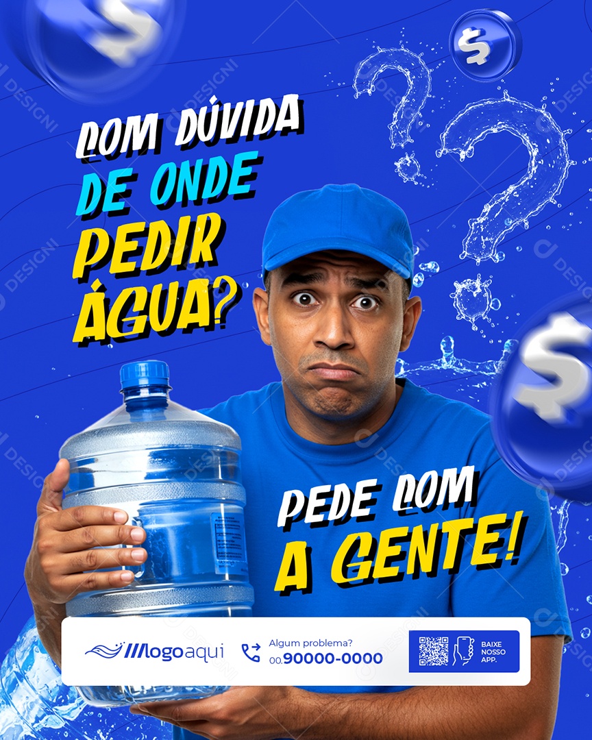 Distribuidora de Água Com Dúvida De Onde Pedir Água Social Media PSD Editável