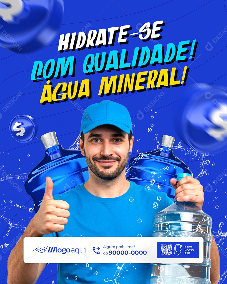 Distribuidora de Água Hidrate-Se Com Qualidade Social Media PSD Editável